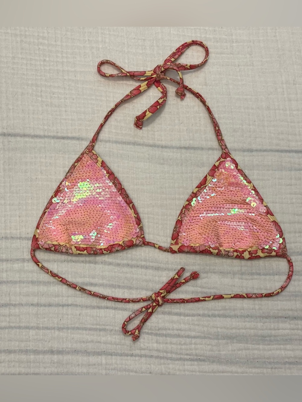 Victoria's Secret Y2K 2008 Mermaid Pink sequin triangle bikini top size XS